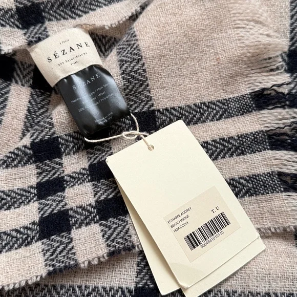 Sezane Echarpe Audrey Plaid Fringe Scarf - Picture 4 of 6